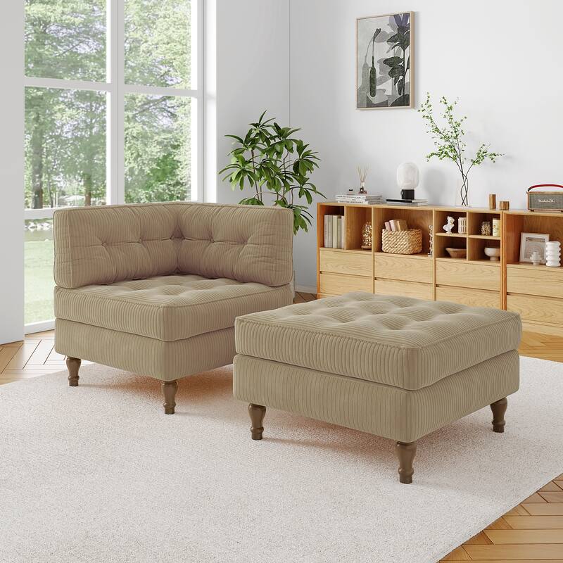 Corduroy L-shape Modular Corner Sectional Sofa with Reversible Storage Ottoman