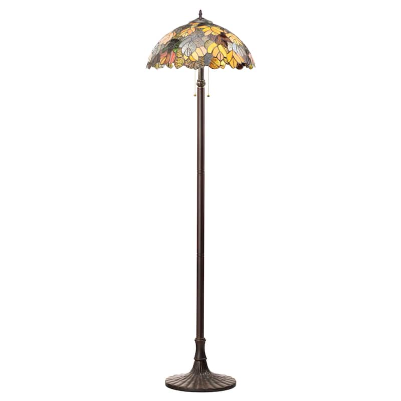Emily River of Goods Autumn Leaves Stained Glass 62-Inch Floor Lamp - 18" x 18" x 62" - 18" x 18" x 62" - Yellow/Brown/Red