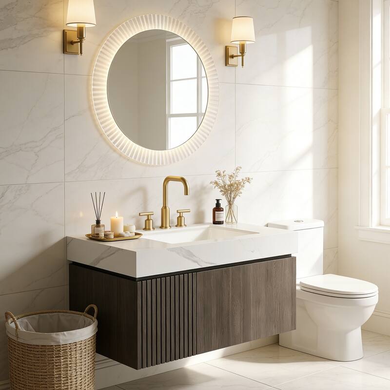 Floating Storage Bathroom Vanity with 3 Pre-drilled Faucet Holes