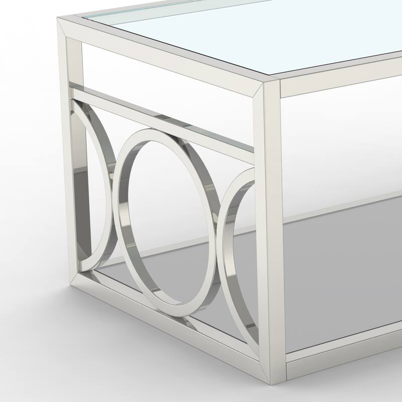 47.3" Contemporary Chrome Metal Tempered Glass Top Coffee Table