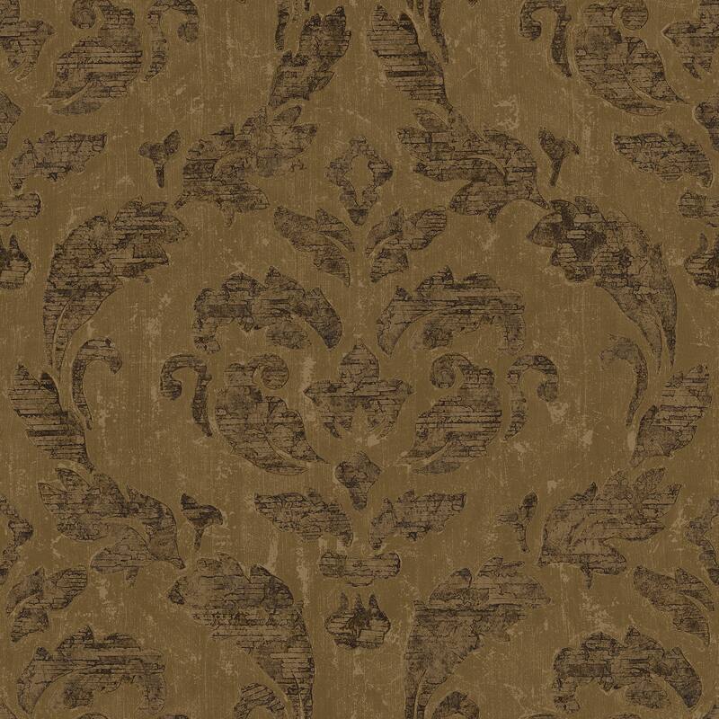 Galerie Wallcoverings Ambiance Large Damask Vinyl on Non-woven Matte Wallpaper Roll - 33 feet x 21 inches - Brown/Gold