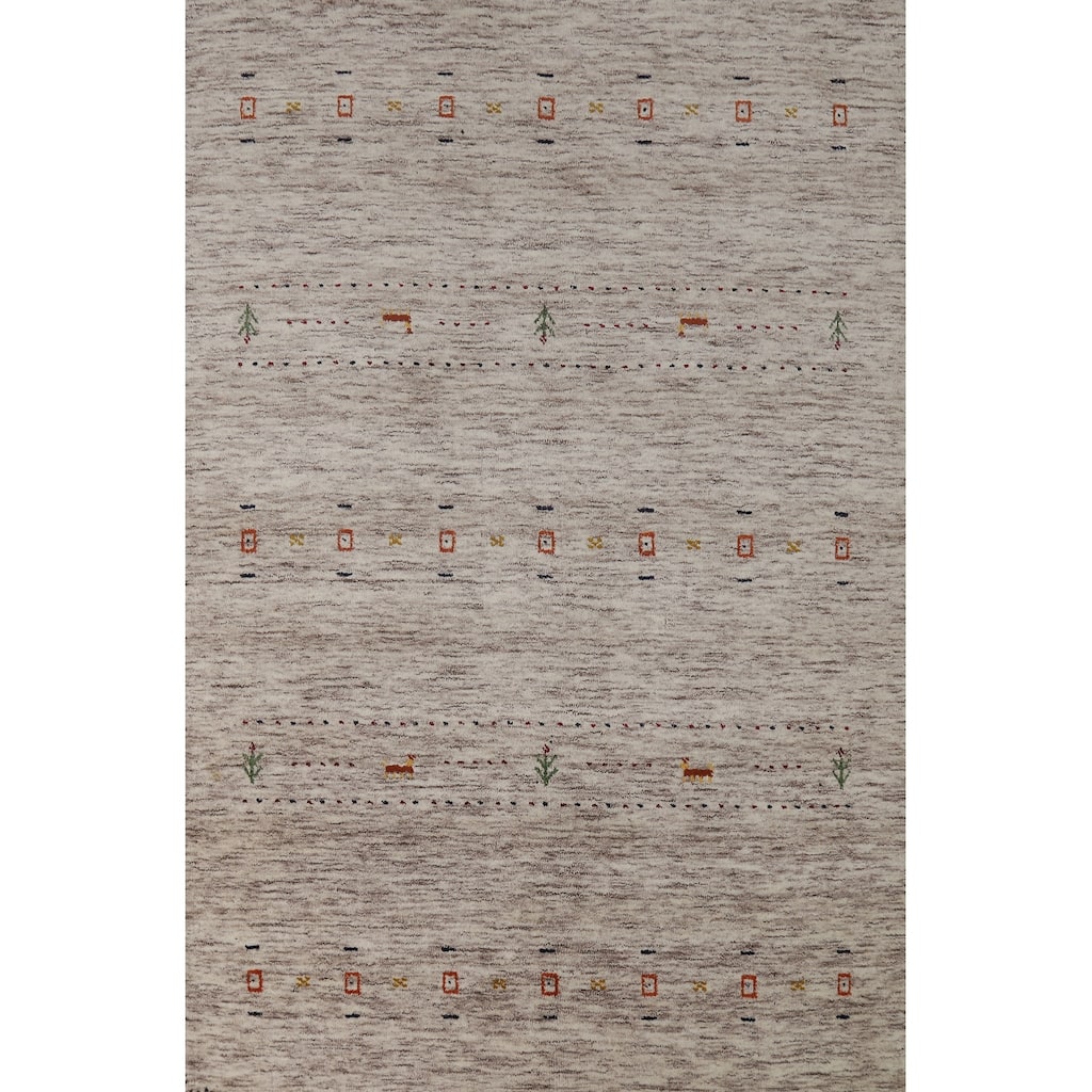 Hand Knotted Oriental 100% Wool Carpet Tribal Animal Pictorial Beige & Ivories Gabbeh Area Rug - 5' 9'' X 4' 0''