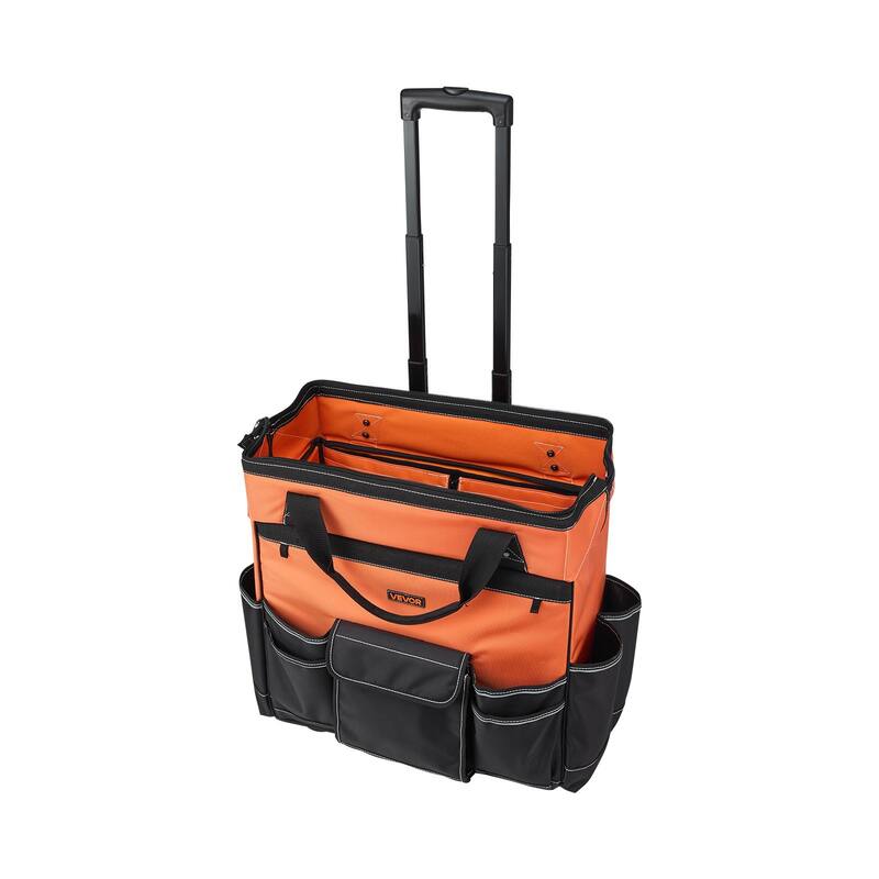 Heavy Duty Rolling Tool Bag 27 Pockets Large Capacity on Wheels - 20 x 12.2 x 17.7 in