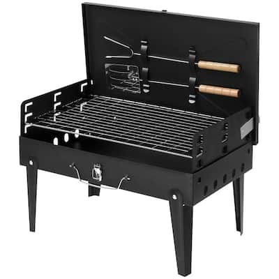 Portable Black Square Charcoal Grill - N/A
