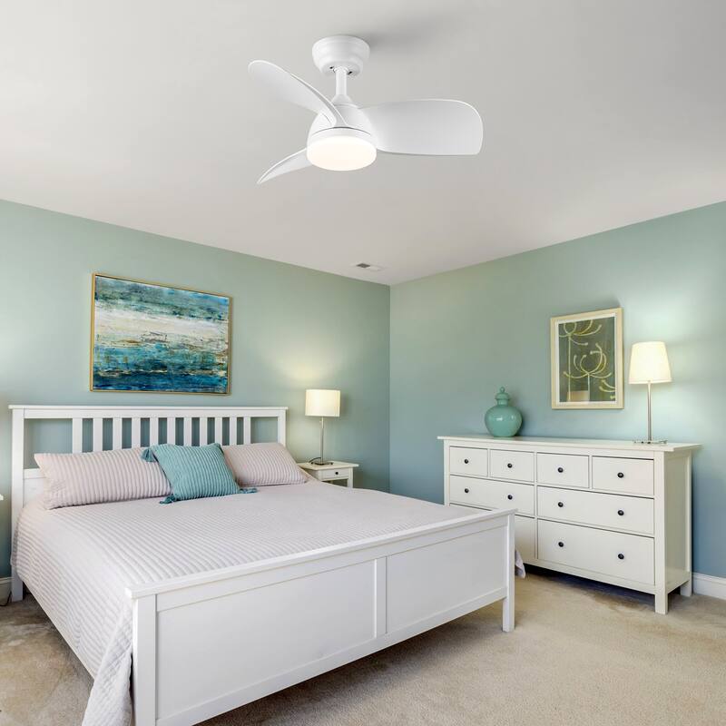 28 in LED Indoor Matte White Small Ceiling Fan With DC Motor, Remote Control