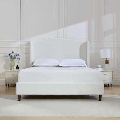 Upholstered Wingback Headboard Bed Platform Bed No Box Spring Needed