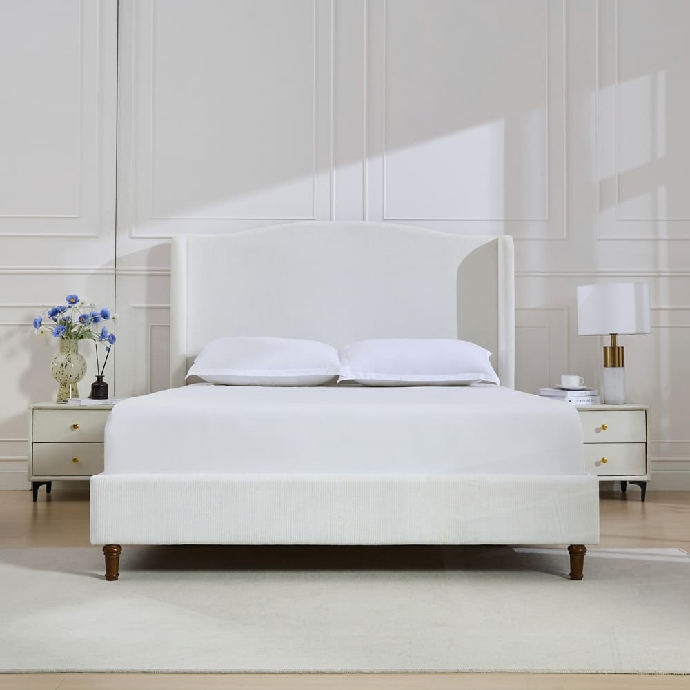 Upholstered Wingback Headboard Bed Platform Bed No Box Spring Needed