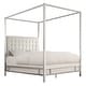 preview thumbnail 9 of 8, Solivita King-size Canopy Chrome Metal Poster Bed by iNSPIRE Q Bold Tufted Off-White Linen - King