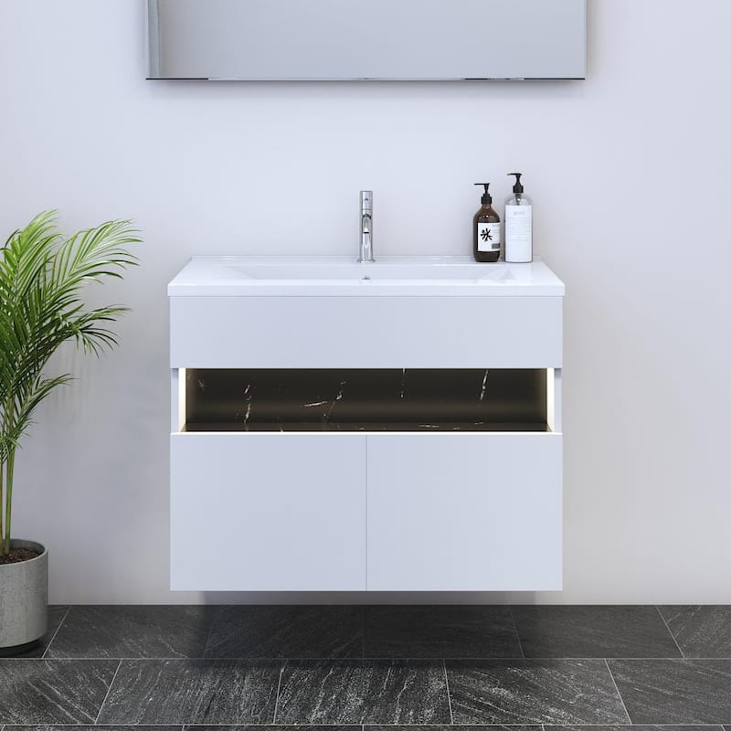 Laguna 2D 80 Floating Bathroom Vanity (32" Width) - 32" Drop In White - White