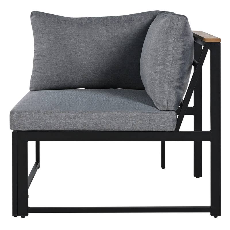 4-Piece Outdoor Patio Iron Sectional Sofa Set with Coffee Table and Side Storage Shelf