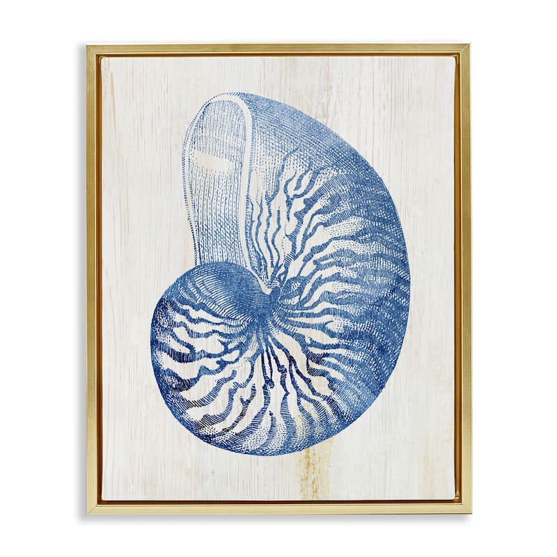 Stupell Blue Nautilus Shell Framed Floater Canvas Wall Art Design By Susan Arnot - 17 x 21 - Gold