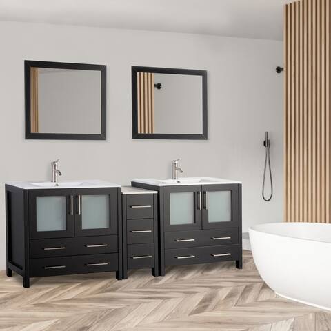 Vanity Art 84" Double Sink Bathroom Vanity Set 7 Dove-Tailed Drawers, 3 Cabinets, 2 Shelves, Soft-Closing Doors with Free Mirror