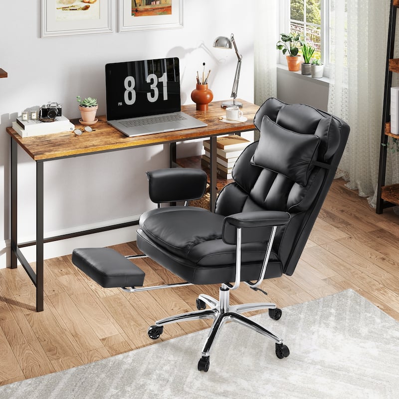 Office chair - high backrest with footstool and lumbar cushion