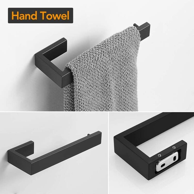 Interbath 4-Piece Bath Hardware Set with Towel Bar, Robe hook, Toilet Paper Holder and hand towel holder