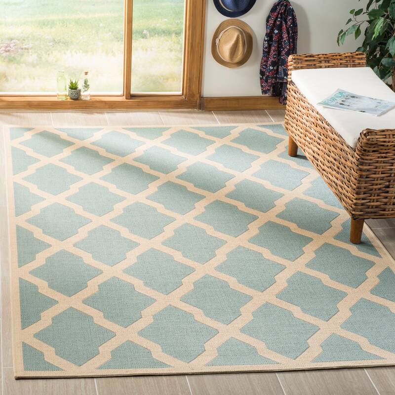 SAFAVIEH Linden Shirleyann Trellis Indoor/ Outdoor Patio Backyard Rug - 9' x 12' - Aqua/Cream