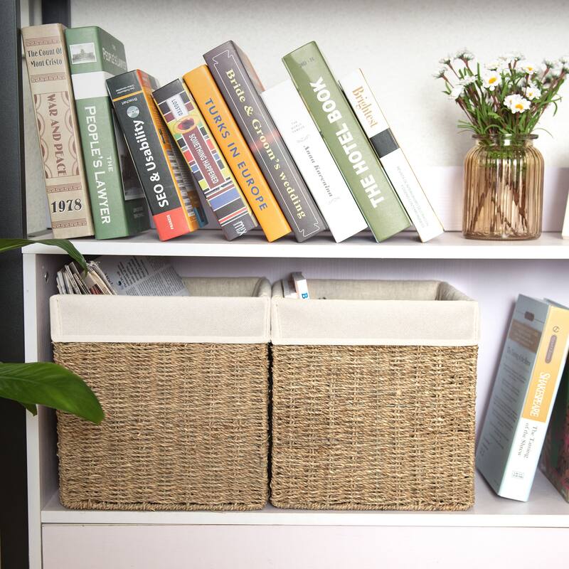 StorageWorks Seagrass Storage Basket Wicker Woven Storage Baskets with Liners (2-Pack)