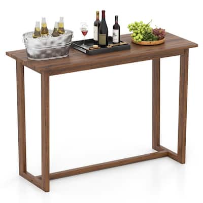 Natural Teak Wood Patio Bar Height Table with 59 inches Rectangular Top - 59" × 24" × 42"