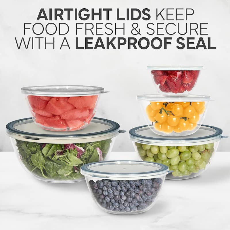 COOK WITH COLOR 12 Pc Glass Nesting Mixing Bowl Set with Lids for Cooking and Prep