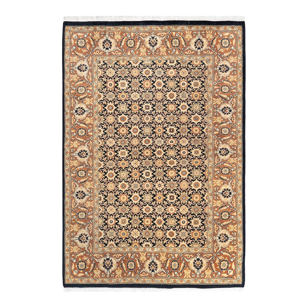 Overton Handknotted Wool Traditional Oriental Black Area Rug - 4' x 6'