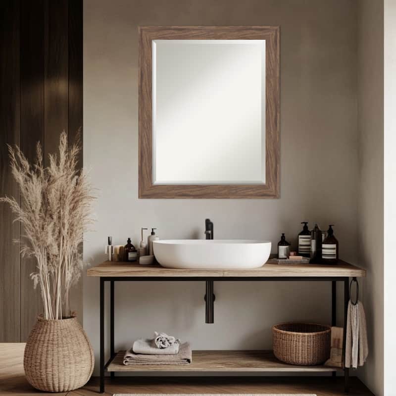 Pia Medium Brown Beveled Framed Bathroom Vanity Wall Mirror - Pia Medium Brown