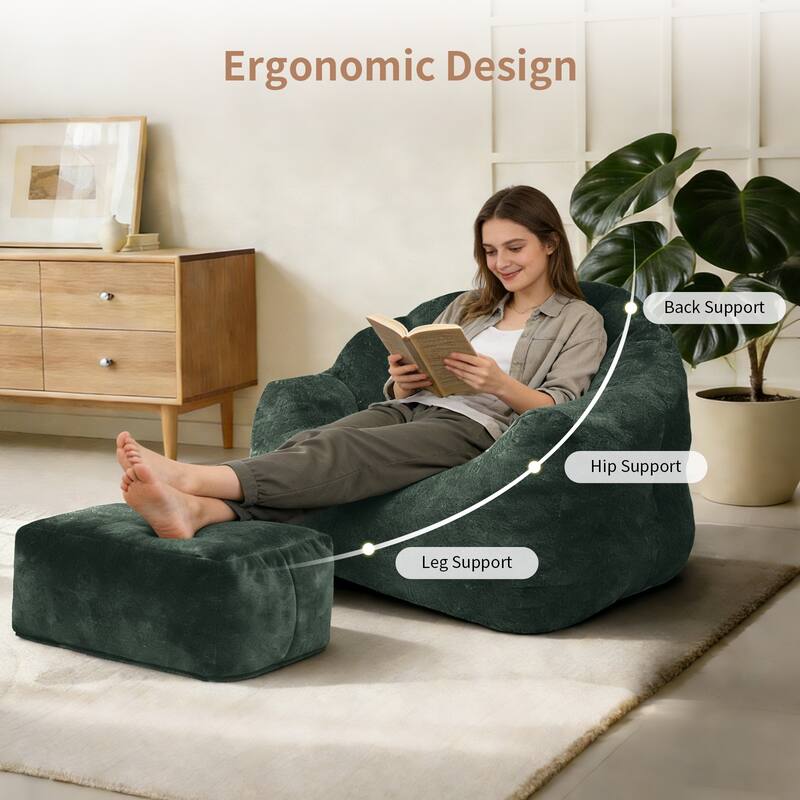 High-Density Foam Bean Bag Chair with Armrests, Comfortable Lounger for Living Room & Bedroom
