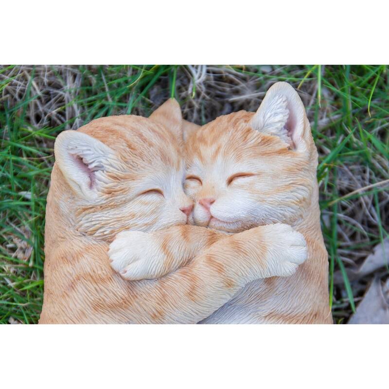 Cat Napping Couple Orange Tabby Cats Outdoor Garden Statue - 7.75"