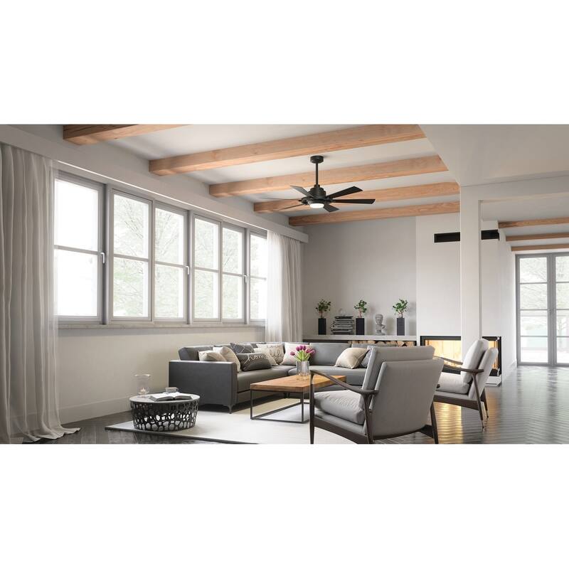 Kichler Iras 52 Inch LED Ceiling Fan Distressed Black with Walnut Blades