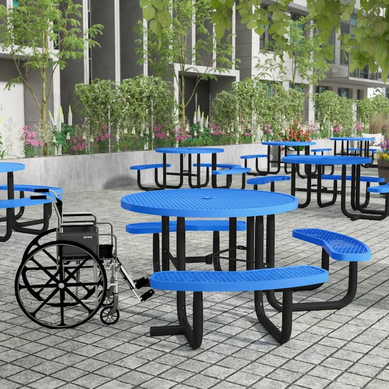 Commercial Grade Expanded Mesh Metal Outdoor Picnic Table - 82.5"W x 82.5"D x 29"H - Blue