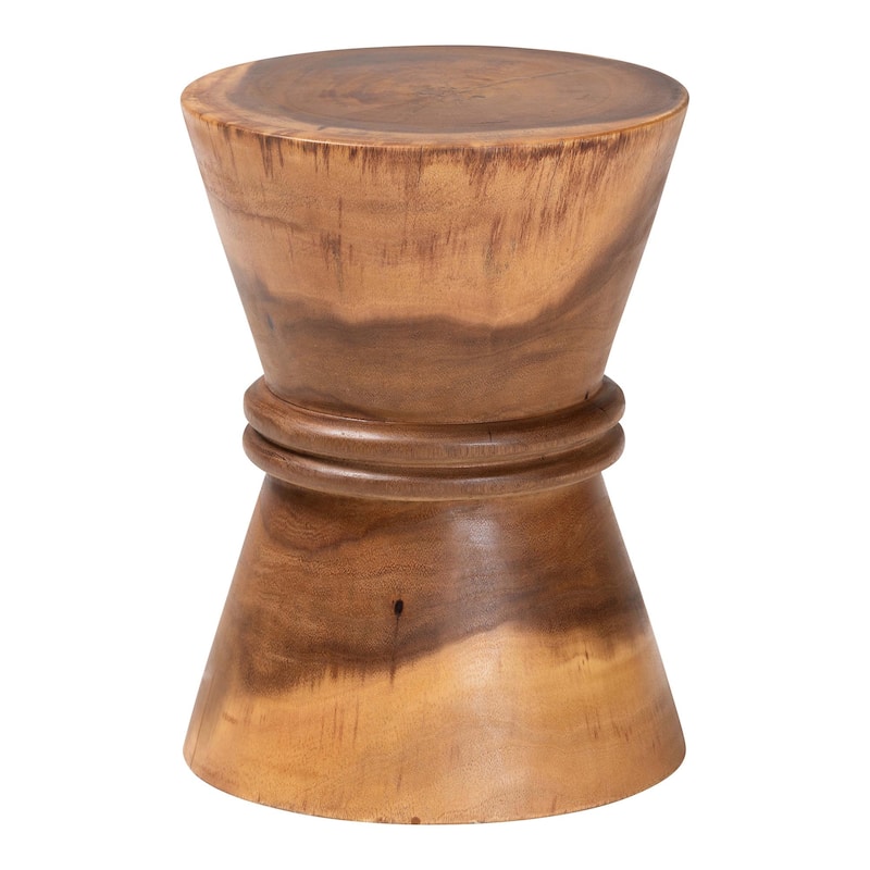 Samira Solid Suar Wood Side Table - Handcrafted Sculptural End Table with Hourglass Design, Modern Boho Style - Natural Brown