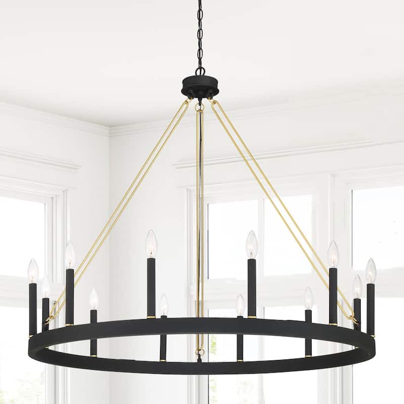 Update 12-light 40In Modern Farmhouse Wagon Wheel Chandelier
