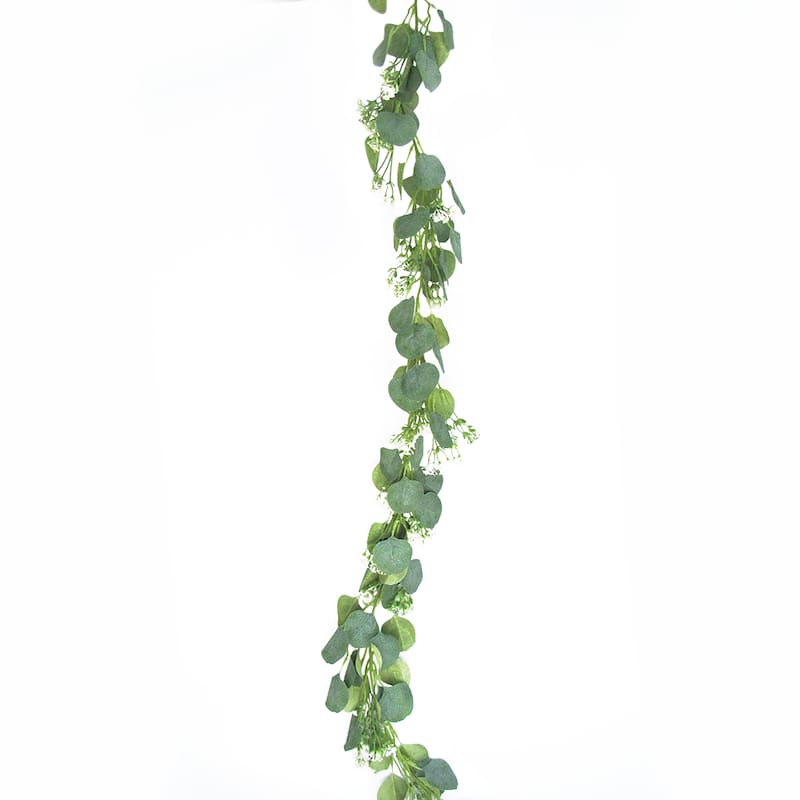 6ft Frosted Green Artificial Eucalyptus Baby's Breath Leaf Vine Hanging Plant Greenery Foliage Garland - 72" L x 5" W x 4" DP