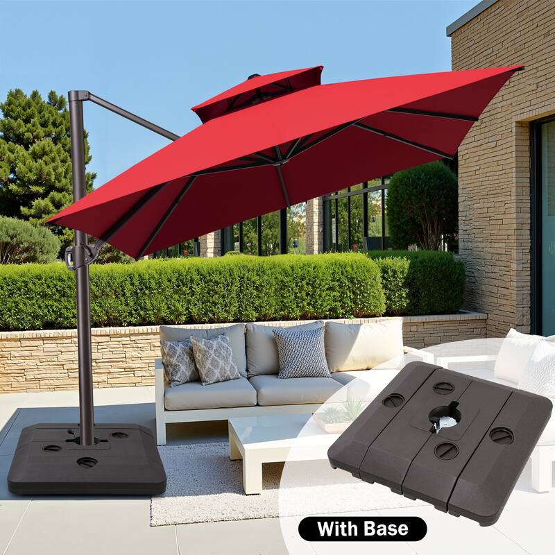10 x 13 ft Double Top Aluminum Rotating Patio Offset Cantilever Umbrella with Base