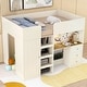 preview thumbnail 1 of 16, Full Size Loft Bed with Built-in Wardrobe,Desk and Drawers,Solid Wood High Loft Bed Frame with Full-length Guardrails Beige - Full