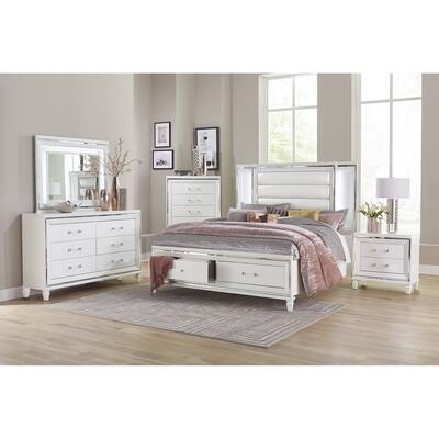 White Bedroom Furniture Set Platform LED Bed with Storage