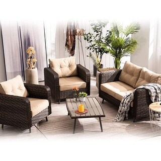 Mcombo Patio Furniture Sectional Set, 4 Pieces Outdoor Wicker Sofa