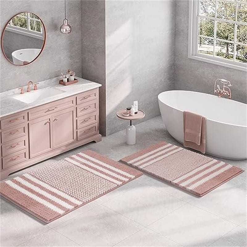 Blush Pink Memory Foam 3-Piece Bath Rugs Set