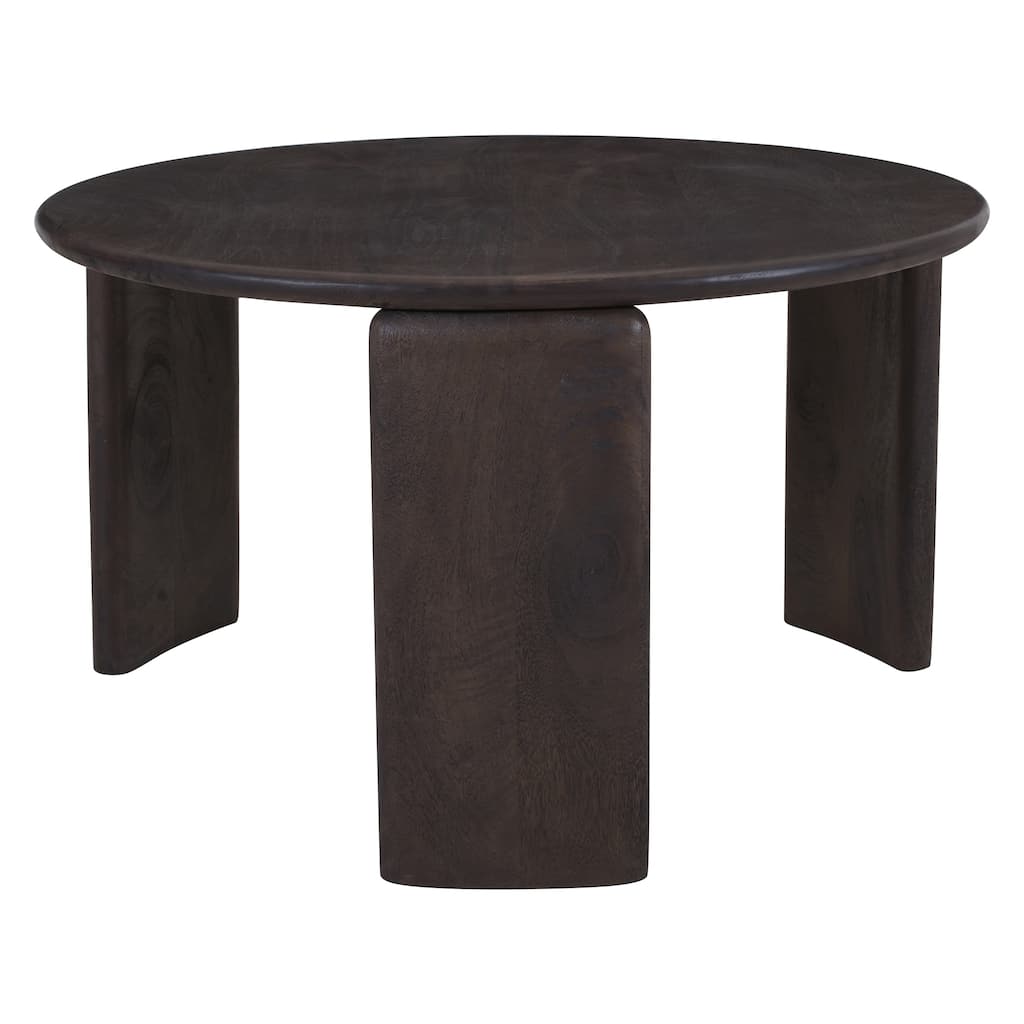 Mid-Century Modern Solid Mango Wood Round Coffee Table - Mocha