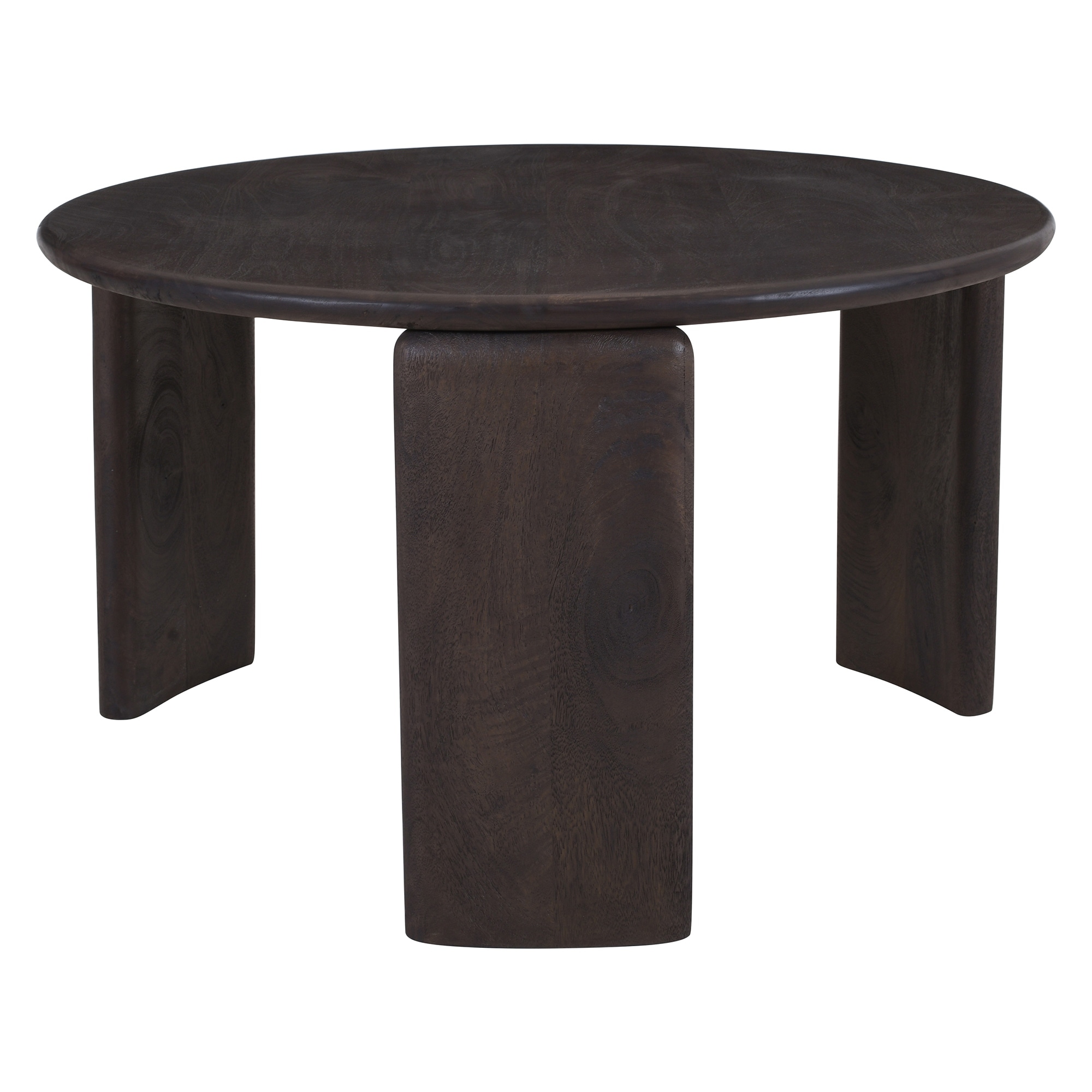 Mid-Century Modern Solid Mango Wood Round Coffee Table - Mocha