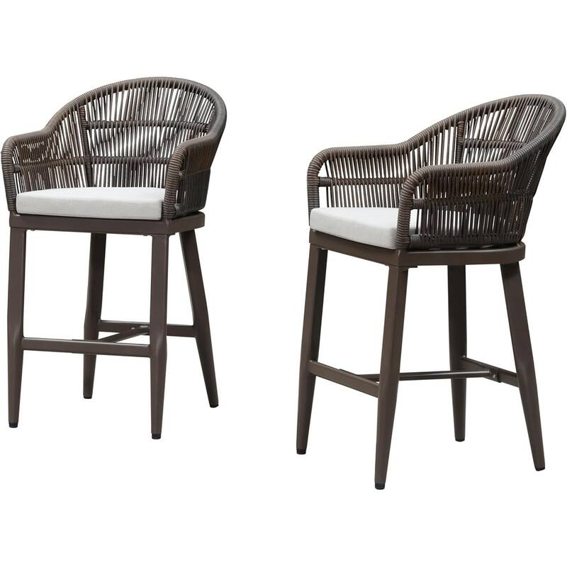 PURPLE LEAF Outdoor Dining Chairs Set of 2 Patio Counter Height Bar Stool with Cushion - Coffee-counter stool