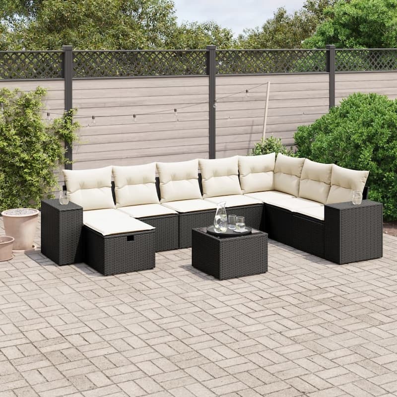 vidaXL Garden Sofa Set - Black and cream Large 78.7 x 122 x 33.5