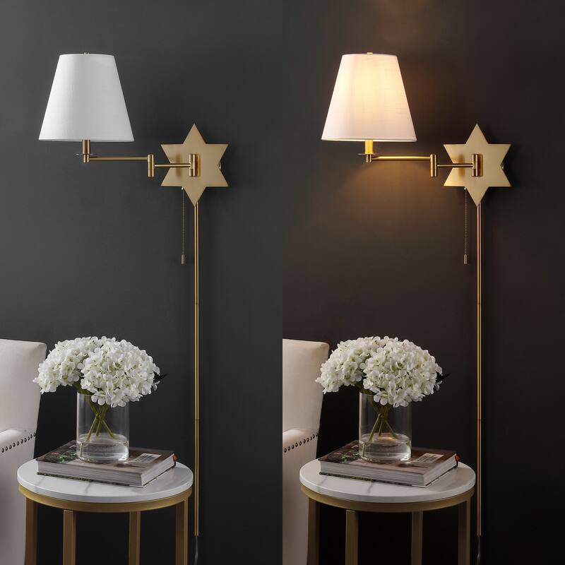 Antler 18.5" 1-Light Modern Swing Arm Plug-In or Hardwired LED Star Sconce with Pull-Chain and USB Charging Port by JONATHAN Y
