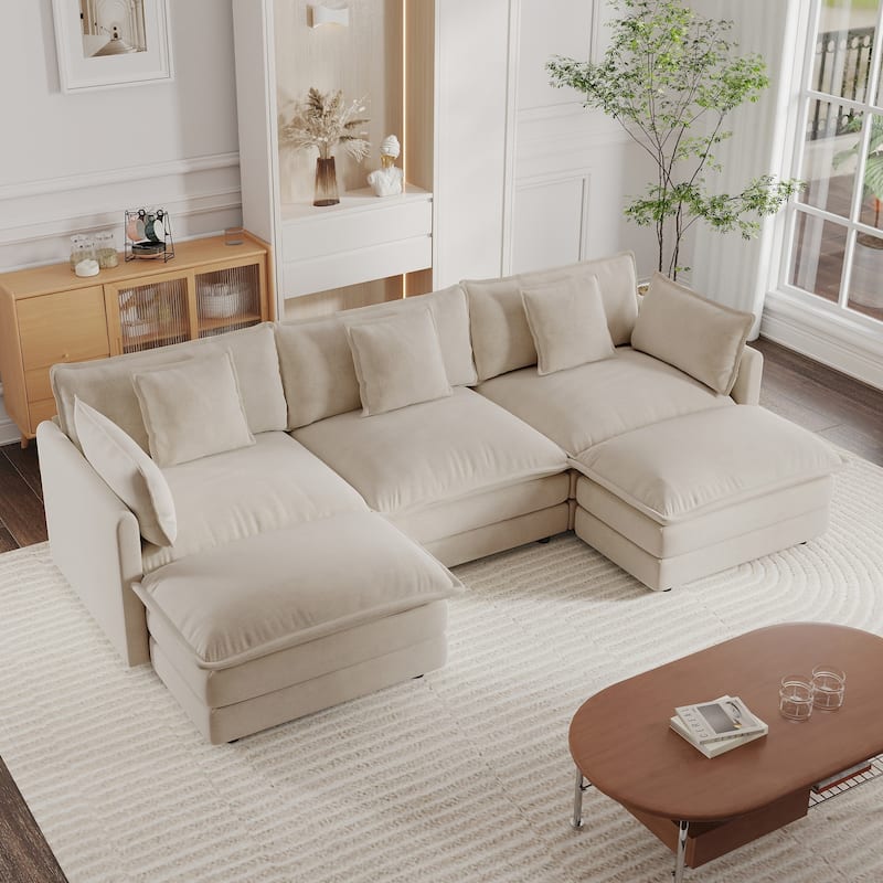 Cloud Chenille Upholstered Modular Sectional Sofa with DIY Combination Design