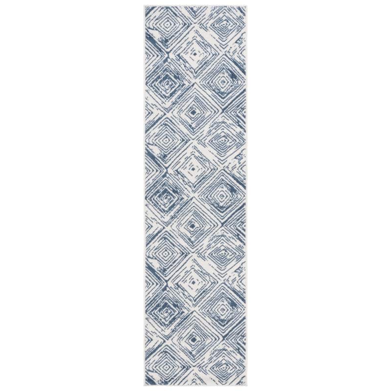 SAFAVIEH Pyramid Coral Contemporary Rug - 2'2" x 8' Runner - Ivory/Blue