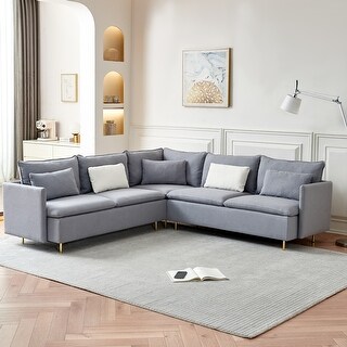 Teddy Fabric Sectional Sofa Set 92" L-shape Corner Couch Set with ...