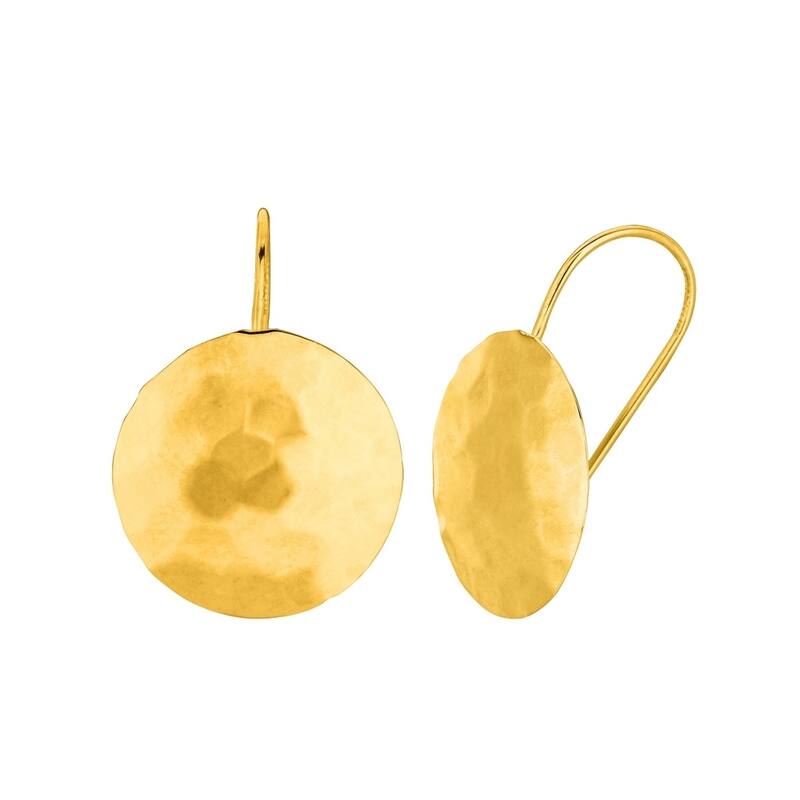 Curata 14k Yellow Gold 22x15mm Round Hammered Disk Hook Earring