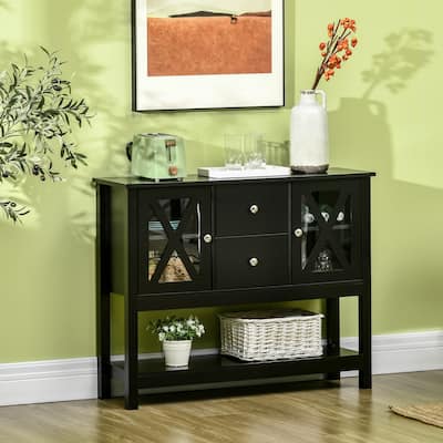 HOMCOM Modern Sideboard, Glass Door Buffet Cabinet with Adjustable Shelves