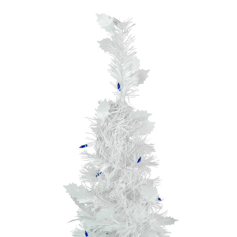 4' Pre-Lit White Tinsel Pop-Up Artificial Christmas Tree, Blue Lights - 4 Foot