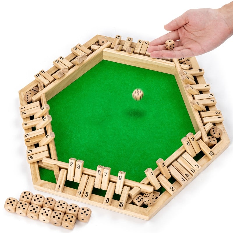 Shut The Box Game Upgraded Wooden Board Games 1-6 Players for Adults, Kids - Green