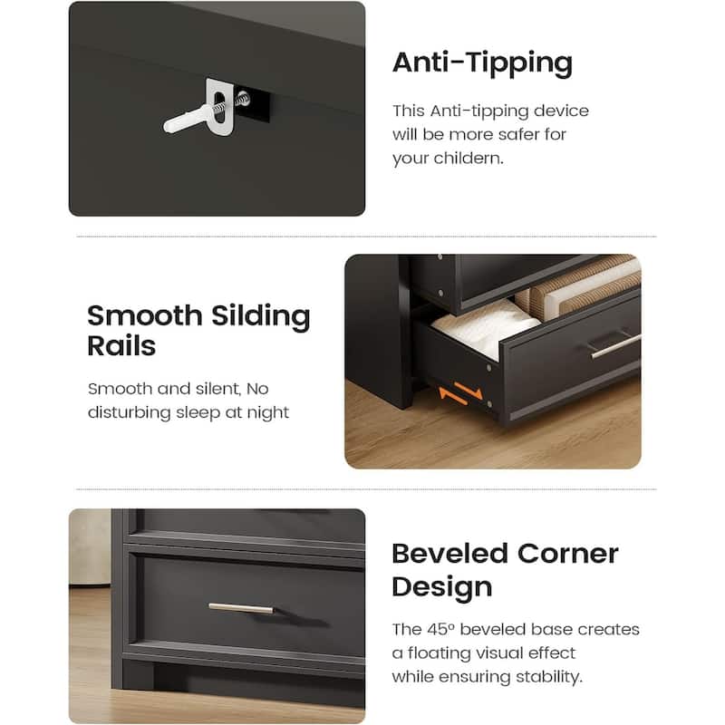 Dresser for Bedroom with Drawers Mid-Century Modern Dresser 3 Color Lights