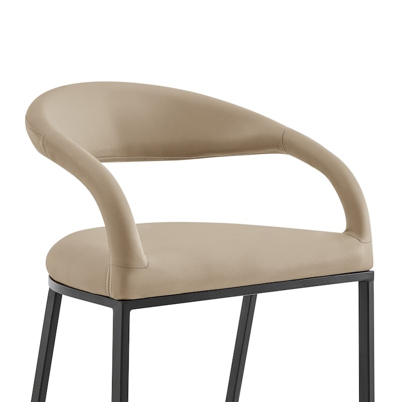 HomeRoots 30" Beige and Black Faux Leather and Iron Low Back Bar Height Bar Chair